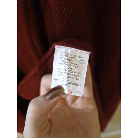 Vintage Y2K Suzy Shier Tight Knit Cardigan Burgundy Red Sweater Belt Fall Sz M - Picture 9 of 9